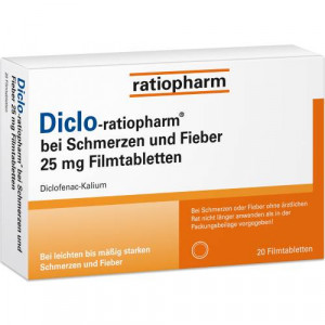 Produktbild von DICLO-RATIOPHARM bei Schmerzen u.Fieber 25 mg FTA